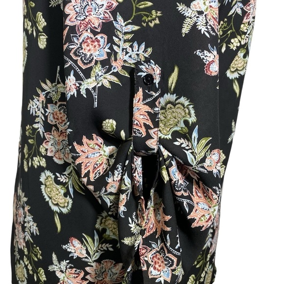 TERRA & SKY Women plus sz 14W Black floral hidden button up lightweight blouse - Picture 7 of 11